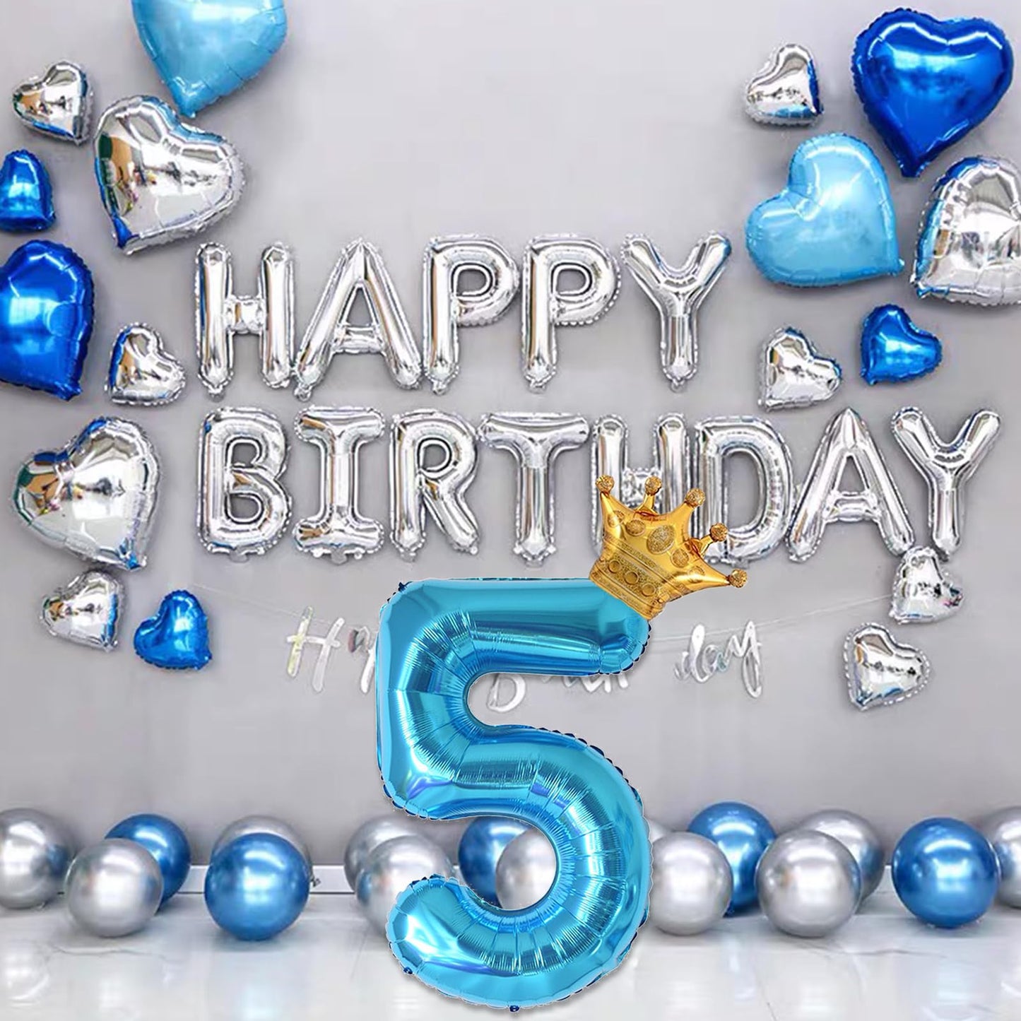 40 Inch Light Blue Number 1 And Mini Crown Balloon For 1St Birthday Party Decorations, Light Blue Birthday Party Balloons Decora
