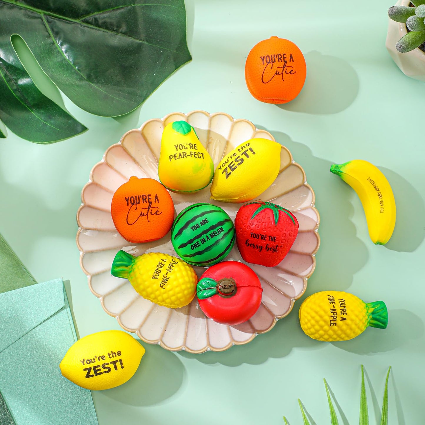 Outus 24 Pcs Fruit Stress Balls Bulk Inspirational Squeeze Balls Positive Gift Foodie Fidgets Watermelon Veggie Foam Toy For Coworker Employee Fruit Party Favor (Classic)