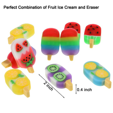 Domg 16Pcs Ice Cream Erasers For Kids, Cute Fruit Shaped Erasers Fun Food Erasers For Classroom Rewards Party Favors