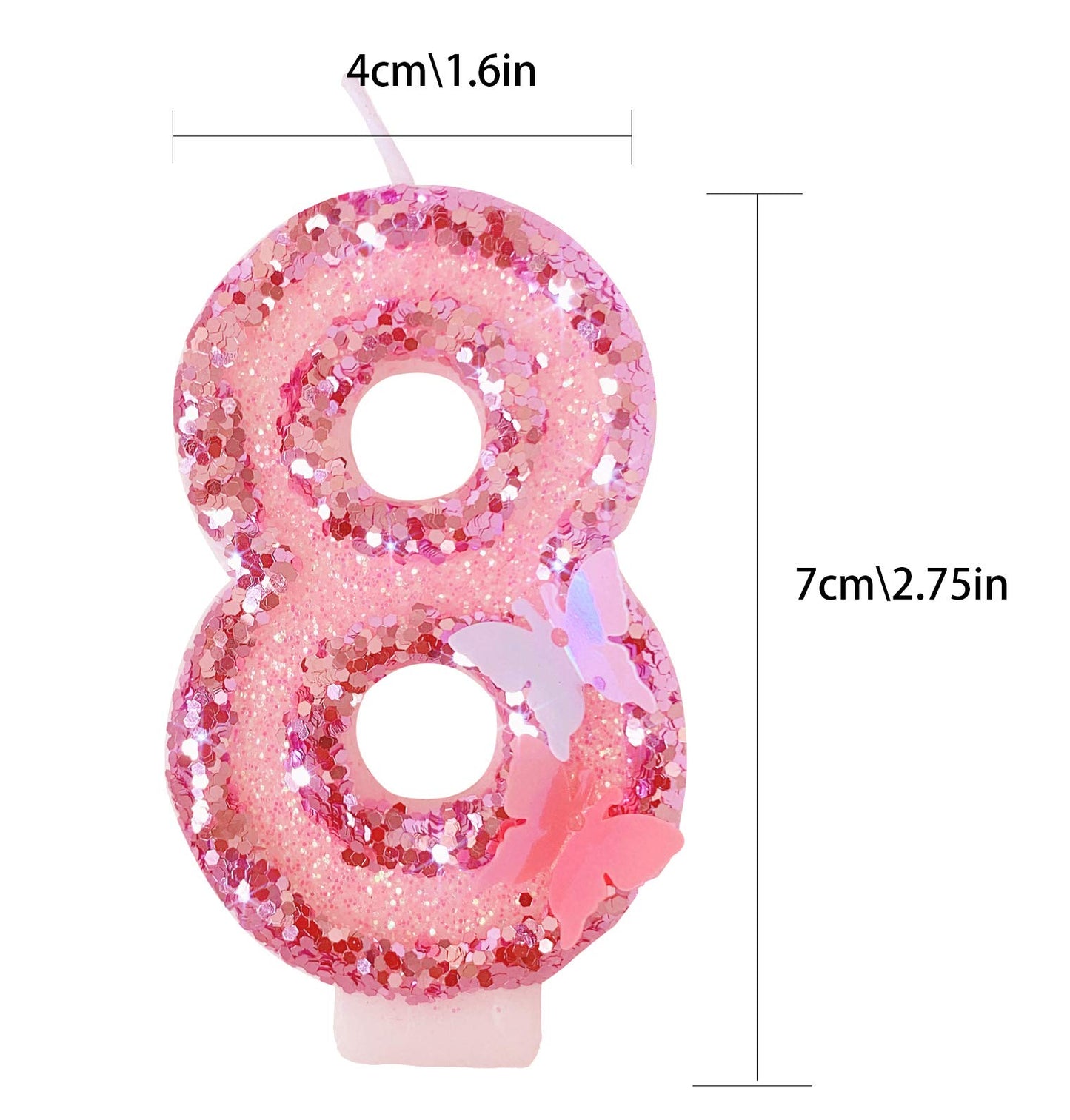 Variouslife Birthday Candles Number 8 - Pink Glitter Sequin Handmade Cake Candles, 8-Inch, Perfect for Celebrations