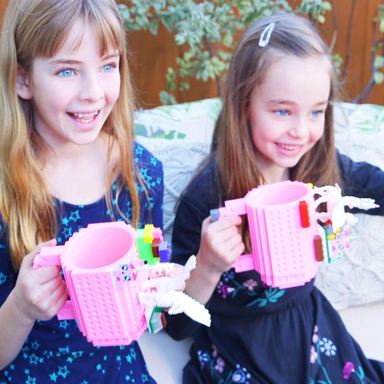 F-32 Unicorn Build-On Brick Mug W/ 5 Packs Of Building Blocks,Compatible With Lego,14 Oz Novelty Diy Unique Funny Coffee Cup Gift (Unicorn Pink)