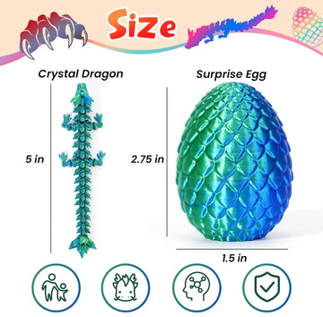 Shuwnd 4Pc 3D Printed Dragon In Egg,Dragon Eggs With Dragon Inside,Mini Articulated Crystal Dragon Fidget Toys,Mystery Dragon Eg