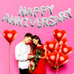 EWUHRY Happy Anniversary Balloons - 16" Silver Letters Banner & 18" Heart Balloons, Wedding Party Decor