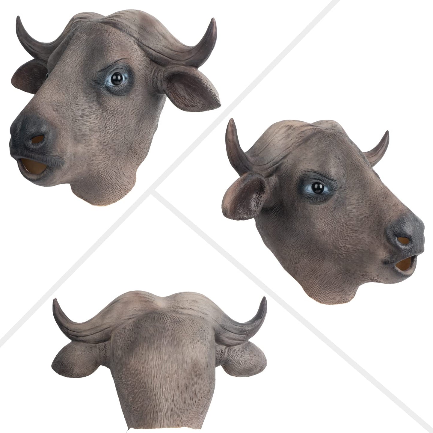 PartyHop Buffalo Mask - Realistic Full Head Latex Costume for Halloween, Medium, Brown