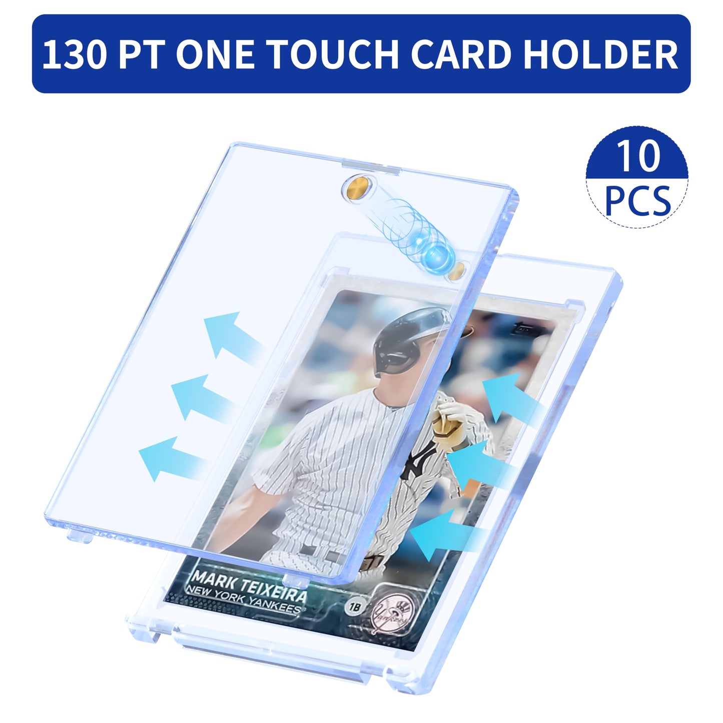 Qtyord 10 Pack 130Pt Magnetic Card Holder For Trading Cards, One-Touch Card Case Holder For Baseball Football Sports Mtg Tcg Col