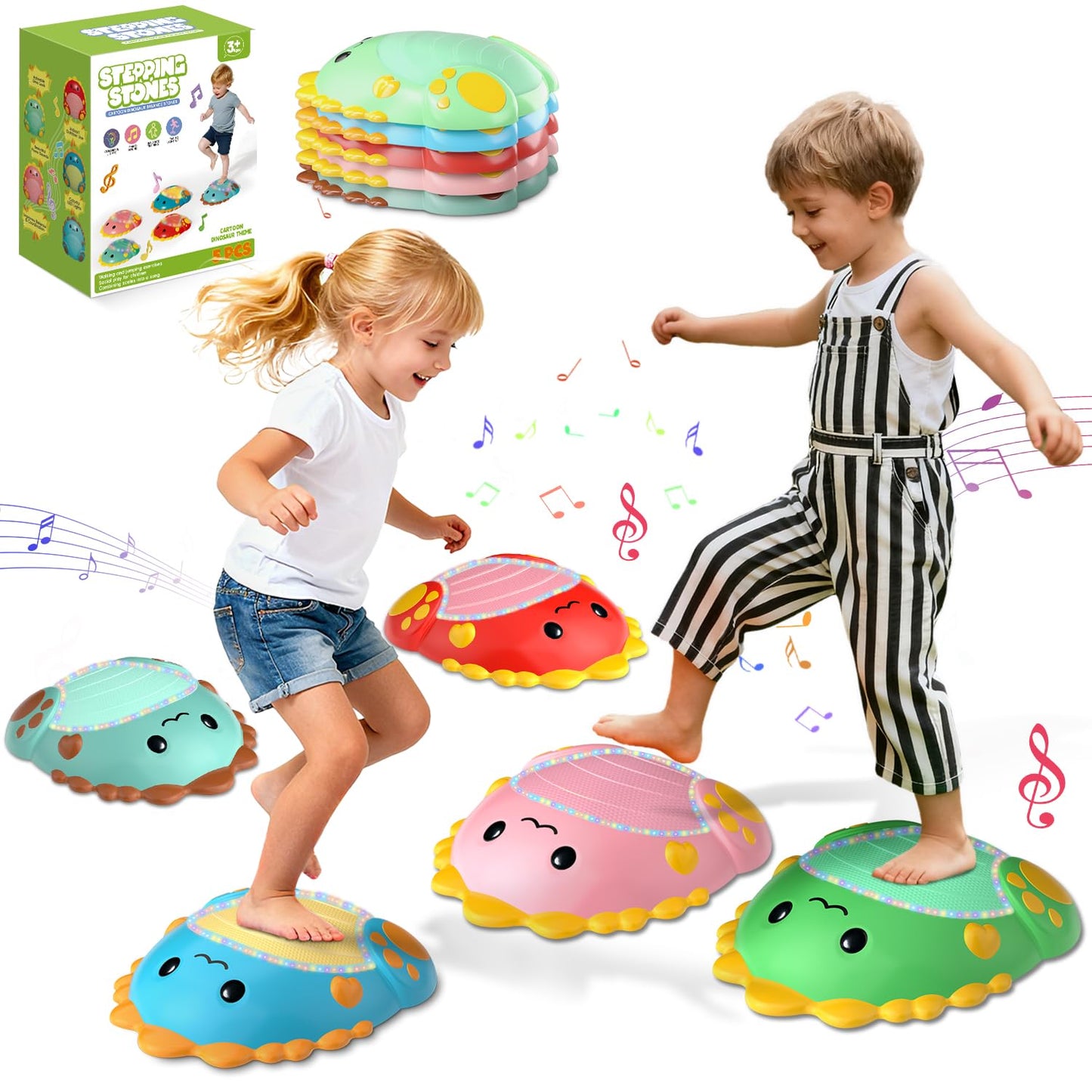 Toys Stepping Stones for Kids Toddler: 5Pcs Upgraded Light up & Music Non-Slip Sensory Balance Toys with 5 Rechargeable Batterie