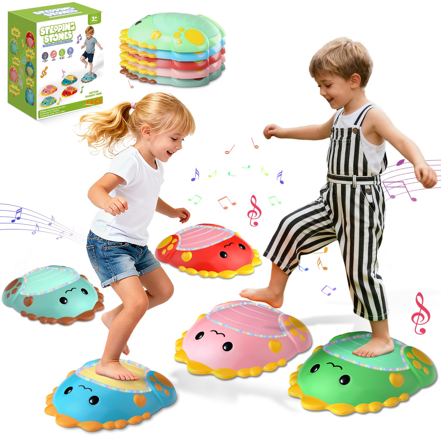 Toys Stepping Stones for Kids Toddler: 5Pcs Upgraded Light up & Music Non-Slip Sensory Balance Toys with 5 Rechargeable Batterie