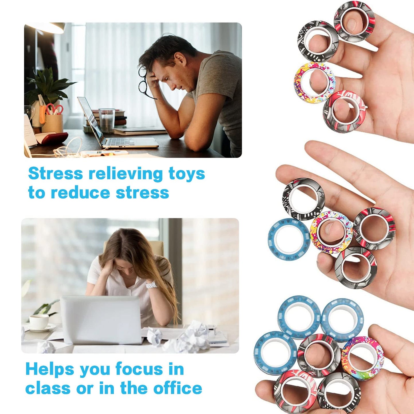 24Pcs Magnetic Rings Fidget Toys Spinner Set,Finger Magnet Rings Endless Hours Of Fun Adhd Stress Relief Fidget Spinner For Relieve Anxiety Birthday For Adults Teens Kids Valentines Day For Kids