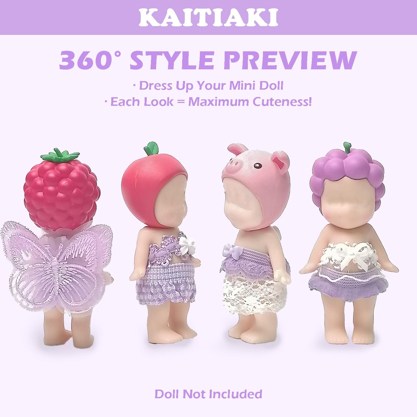 4 Sets Mini Doll Clothes for Sonny Angel  Tops and Skirts Fit for 3 Inch Collectible Dolls for mature-themed Collectors  Designed for Display and Decoration (Lavender Whimsy)