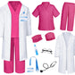 Doctor Costume For Kids Scrubs Pants With Accessories Set Children Party Cosplay Rose 5T-6T