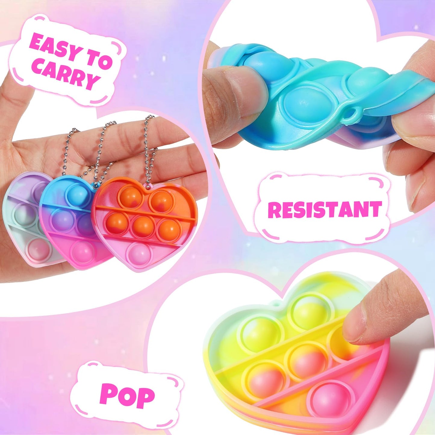 Asoulin Party Favors For Kids 8-12, 24 Packs Pop Heart Fidget Toys & Gifts Cards Birthday Easter Gift For Kids Toddler Boys Girl