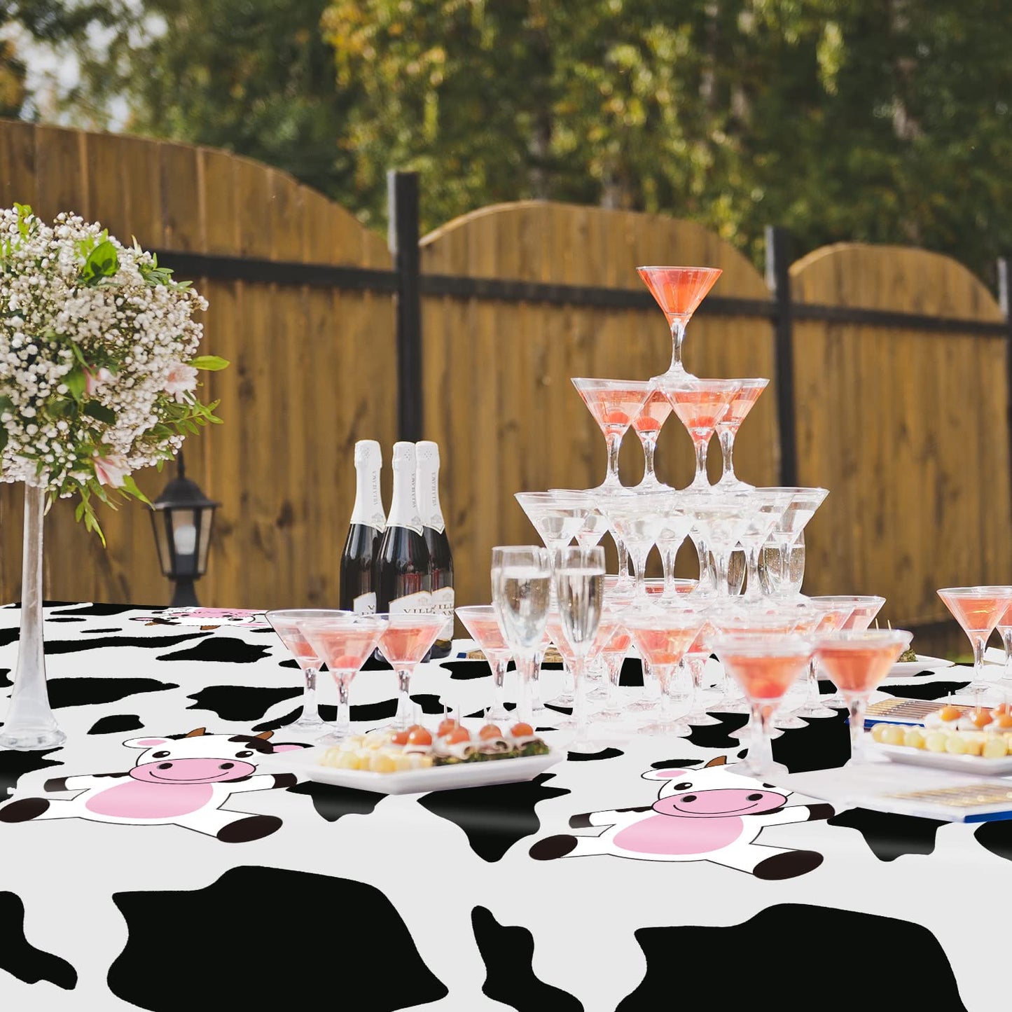 8 Pcs Cow Print Plastic Tablecloth, Farm Animal Themed Parties Tablecovers For Cow Theme Birthday Party Supplies, Black And Whit