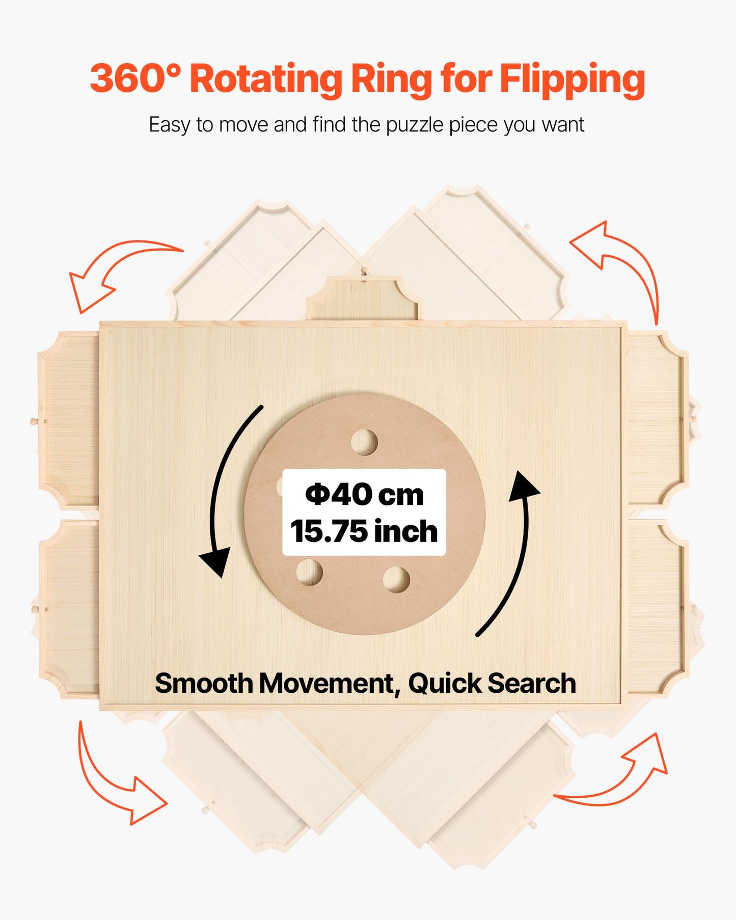 VEVOR 1500 Piece Rotating Puzzle Board with 5 Drawers and Cover, 34x25 inch in Portable Wooden Table, Jigsaw Puzzle Accessories