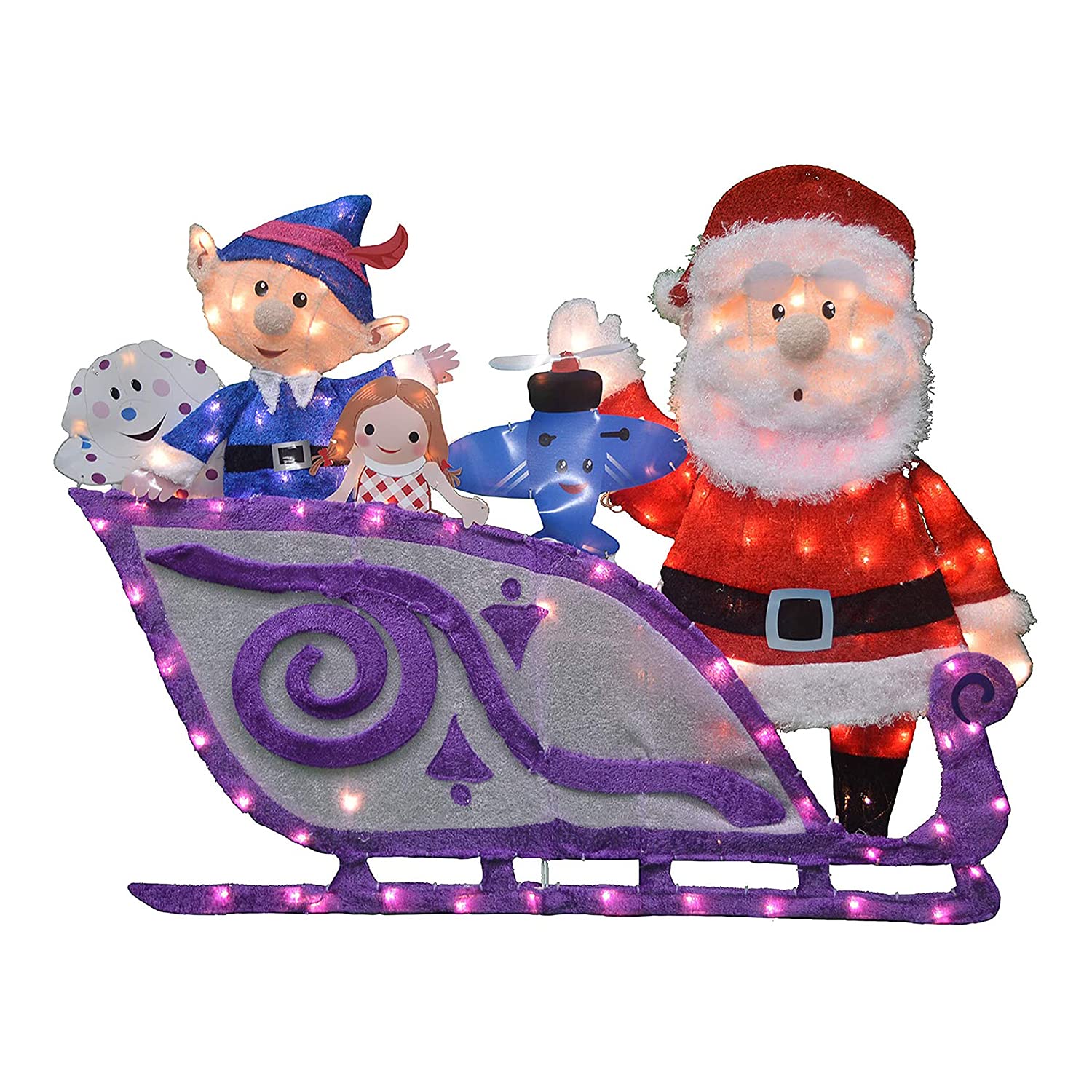 ProductWorks 16366 42 Rudolph Santa and Misfit Toys Sleigh Seasonal Outdoor Dcor, Multi