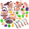 56Pcs Mini Play Kitchen Accessories for Kids, Pretend Cooking Playset with Cookware, Tableware & 2 Fruit Sets, Learning Gift for