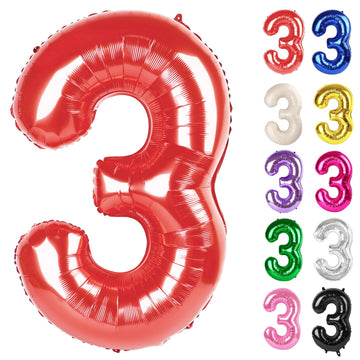 Red Number 3 Balloon 40 Inch, 3 Balloon Number, 3Rd Birthday Decorations, Red Party Supplies For Boys Girls