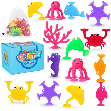 Baby Suction Cup Toys, 18 Pcs Silicone Ocean Animals Suckers With Mesh Bag Storage, No Hole Mold Free Bath Toys For Kids Ages 4-8, Sensory Window Travel Toys For Toddlers Boys Girls 3 4 5 6 Year Old