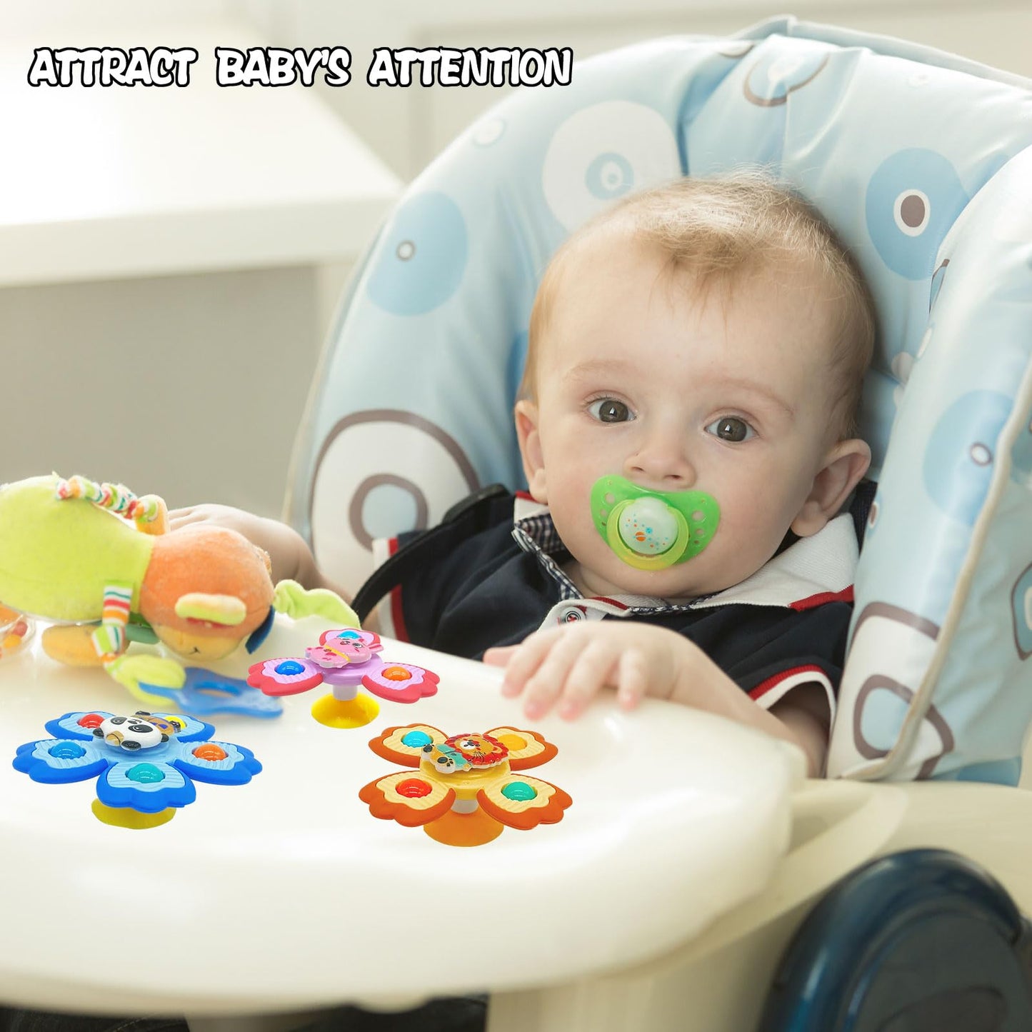 4 Pcs Suction Cup Spinner Toy For Babies, Baby Bath Toys For Toddlers 6 12 18 Months, Fidget Spinners Toy For Kids 1-3 Christmas