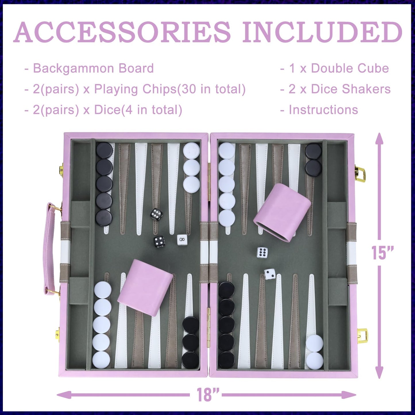 Backgn Sets for mature-themeds  15 inch Backgn Purple Sets Classic Board Game with enhanced Leather Case  Portable Travels Strategy Backgn Game Set for mature-themeds  Kids (Purple)