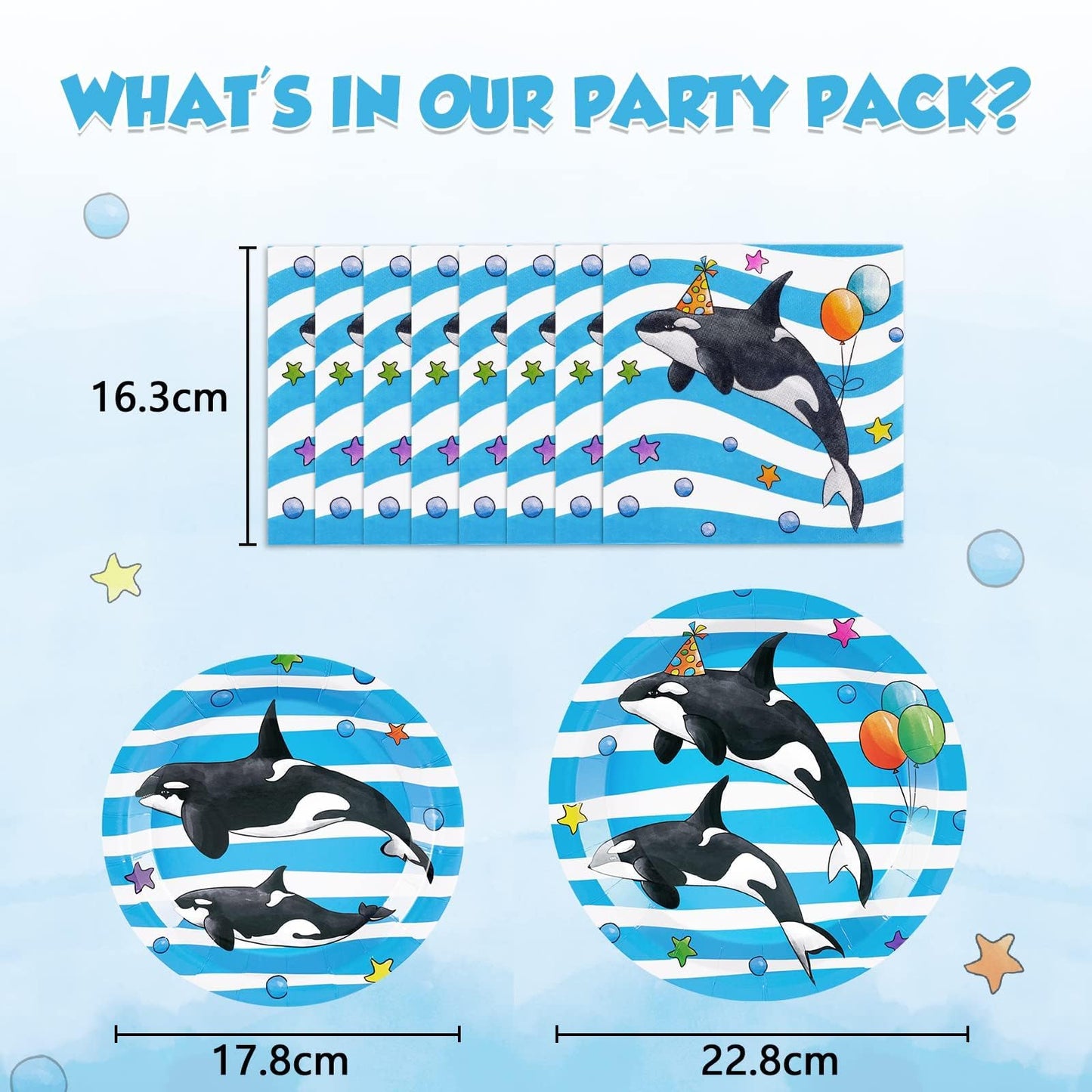 WERNNSAI Orca Party Plates and Napkins - 48 PCS Orca Birthday Party Supplies for Kids Blue Ocean Under the Sea Party Decorations