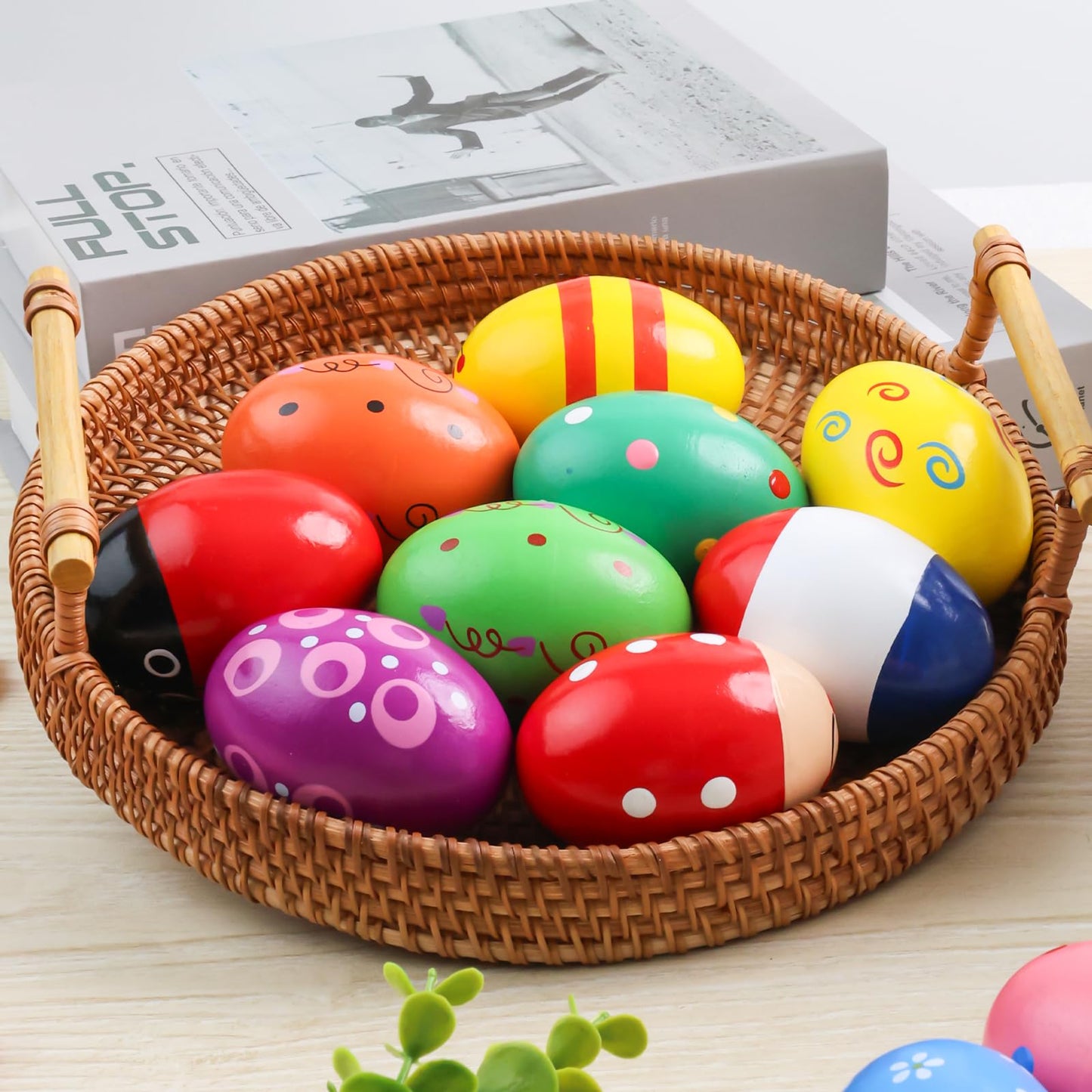 Poplay 12Pcs Wooden Percussion Musical Eggs Maracas Egg Shakers For Party Favors Classroom Prize Supplies Musical Instrument