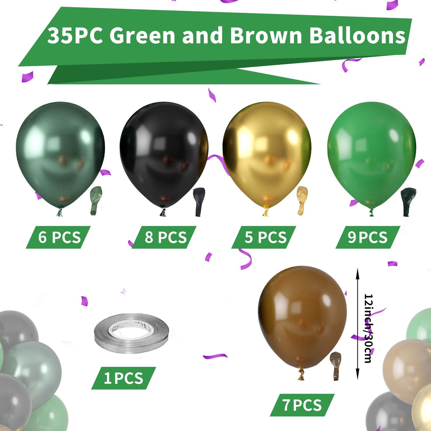 Green And Brown Balloons, Dark Emerald Green Balloon Camouflage Green Black Brown Balloons, Metallic Green Gold Balloons For Cam