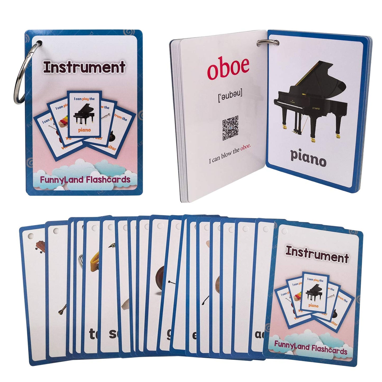 20PCS/Set Instrument Kids Gifts English Flash Cards Pocket Card Educational Learning Baby Toys for Children Pre-Kindergarten