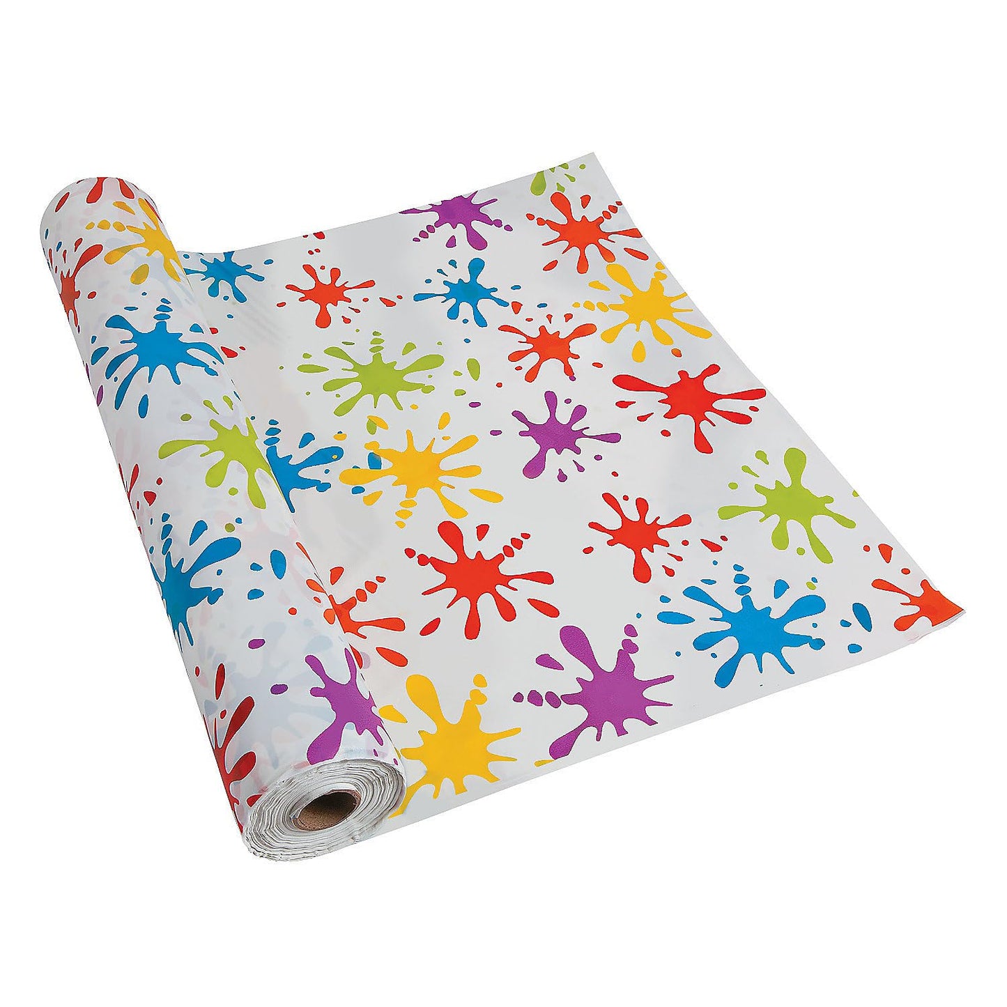 Fun Express Paint Splatter Tablecloth Roll, Disposable Plastic - 100 feet Long - Art Party Decorations and Supplies - VBS Vacati