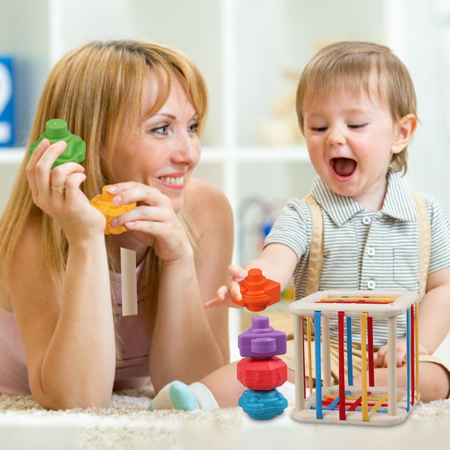 Baby Sensory Shape Sorter Blocks Toy, Activity Cube Bins, Montessori Educational Learning Fine Motor Skills Toys for Babies Todd