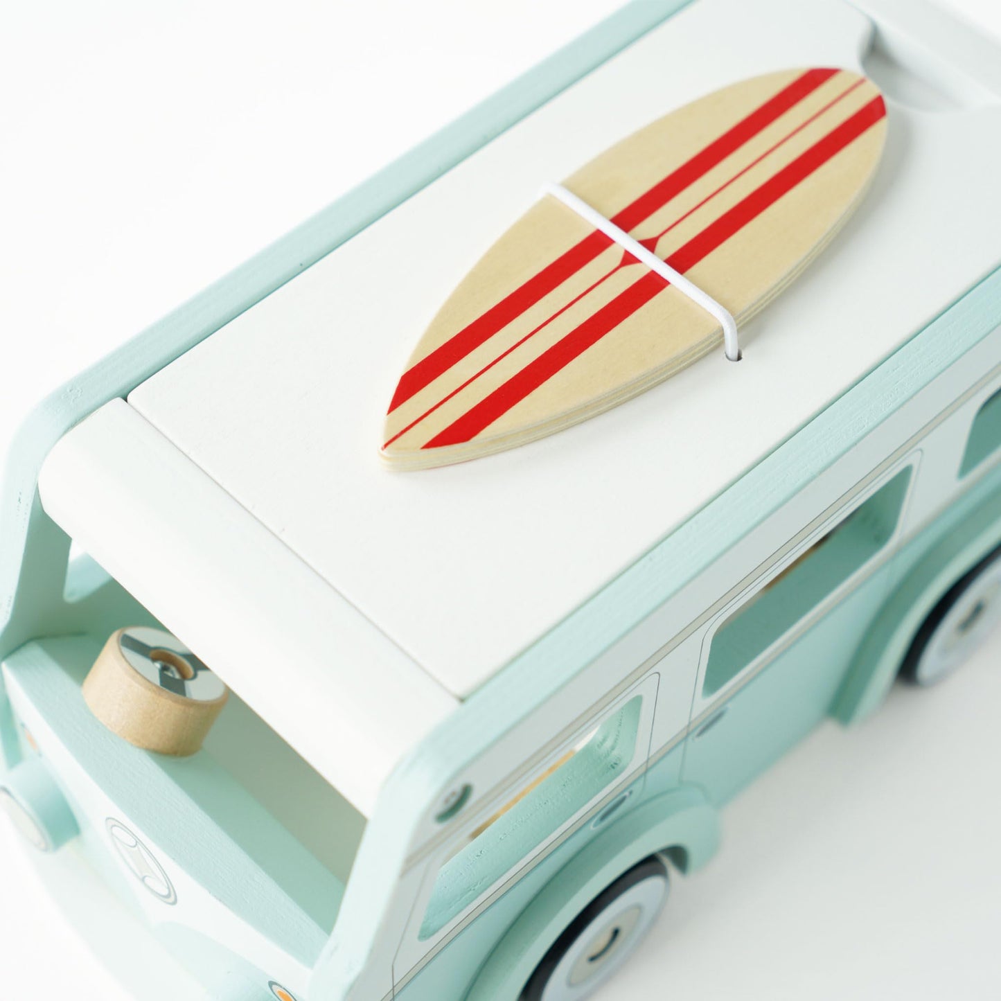 Le Toy Van Wooden Holiday Campervan - Blue, One Size, Model TV478, Includes Detachable Surfboard, Ideal for 3 Year Olds+