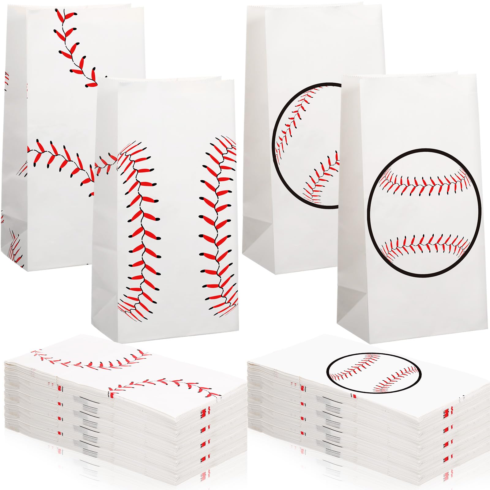 Watersay 50 Pcs Baseball Goodie Gift Bags Bulk 12 x 6 x 4 Inch 8 lb Baseball Team Party Favor Bags Sports Themed Kraft Paper San