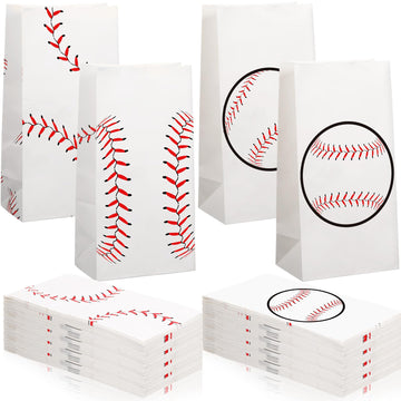 Watersay 50 Pcs Baseball Goodie Gift Bags Bulk 12 x 6 x 4 Inch 8 lb Baseball Team Party Favor Bags Sports Themed Kraft Paper San