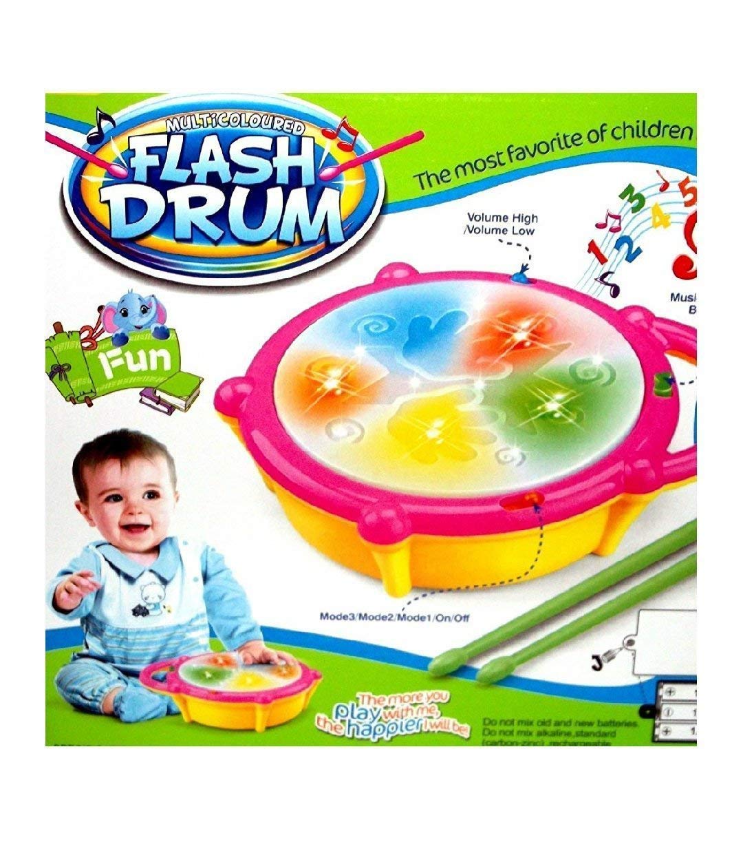 Ccc Flash 3D Flash Drums Toys For Kids With Lights & Musical,Good Quality Plastic(Multi Color, Pack Of 1) Y