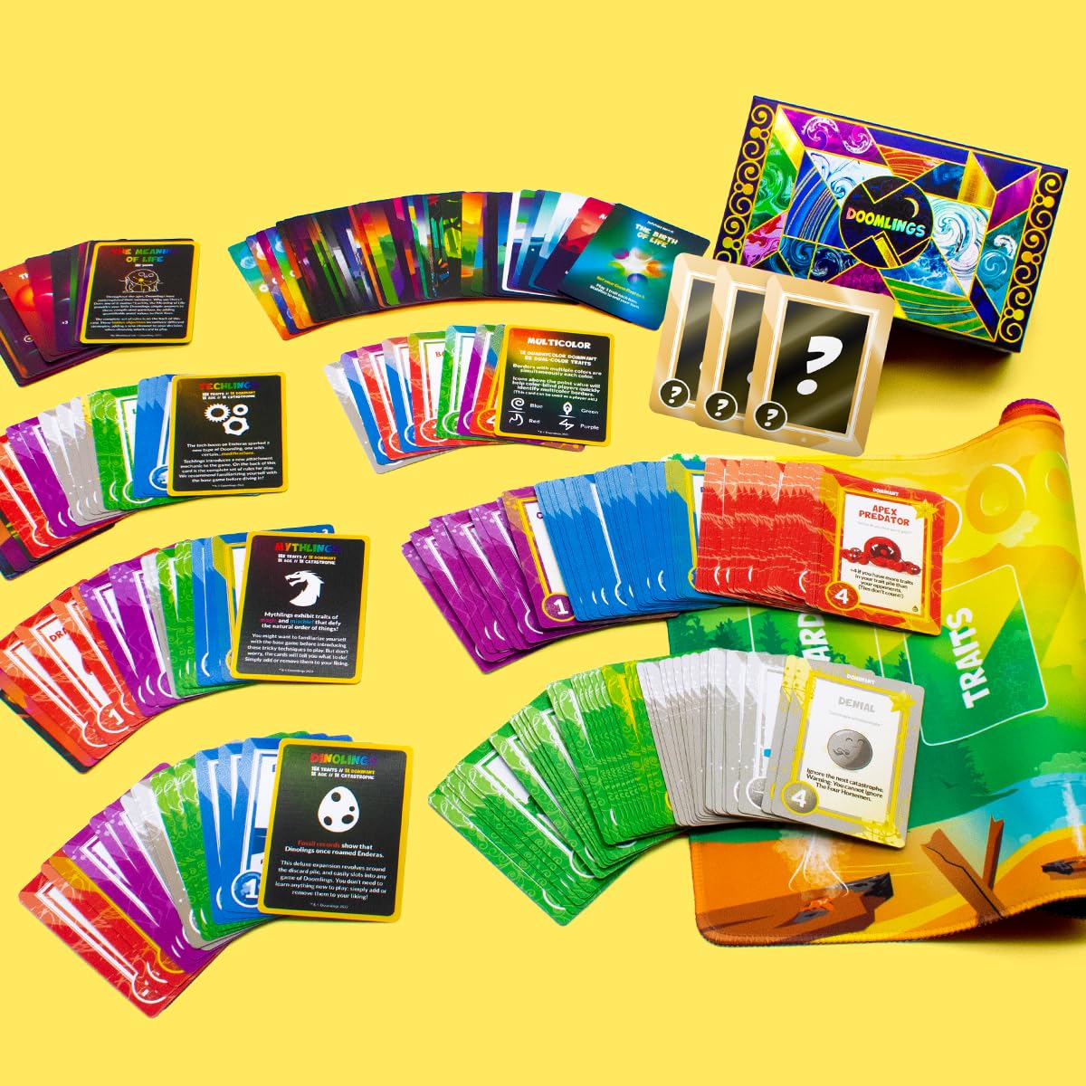 Doomlings Deluxe Bundle - A Delightful Card Game For The End Of The World - Best New Strategy Card Game For Adults, Teens & Kids| 2-6 Players | Perfect For Families | Includes 5 Expansions & 1 Playmat