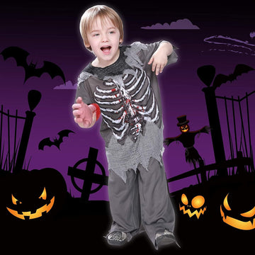 Eraspooky Skeleton Bloody Zombie Boy Costume Horror Halloween Kids Fancy Dress Outfit (Small)