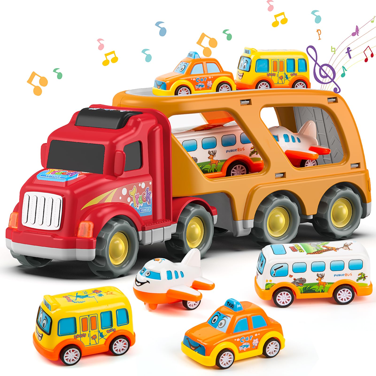 Veslier Toddler Toys Car for Boys Girls Age 1-3 3-5, 5 in 1 Carrier Transport City Vehicles Toys,Kids Toy Cars for Toddlers 1-3,