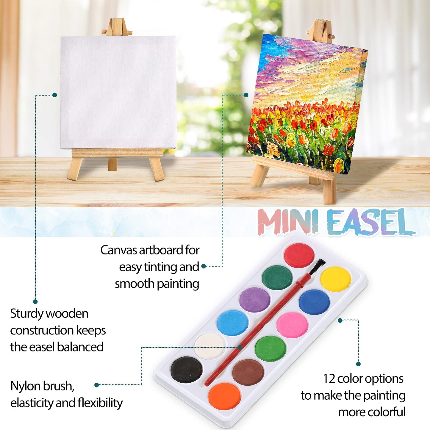 24 Set Mini Canvas Easel Set Valentines Day Gifts for Kids mini canvas and easel set 4 x 4 Inch Small Stretched Canvases for Val