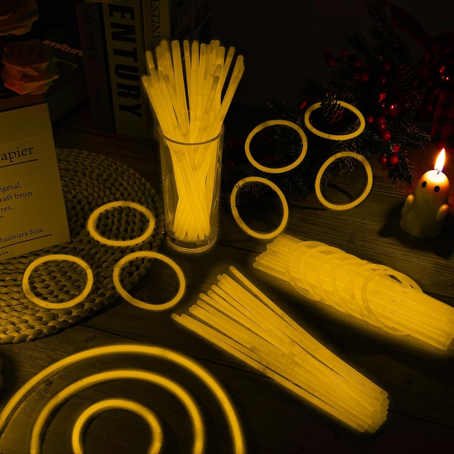 Taikula 60 Pack 8    Orange Glow Sticks Bulk with 60 Connectors Neon Glow In The Dark Party favors Supplies for Holiday Birthday