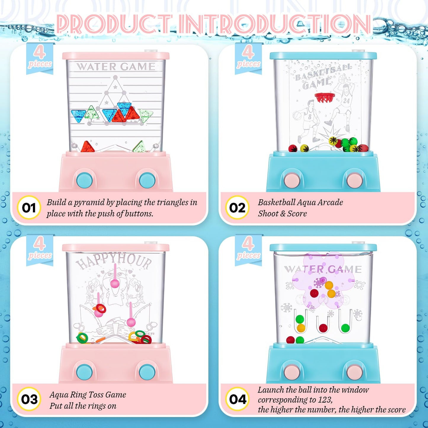 Zhanmai 16 Pcs Handheld Water Game Arcade Water Ring Toss Water Tables for Beach Toy Party Favor Fun Game, Without Water (Macaro