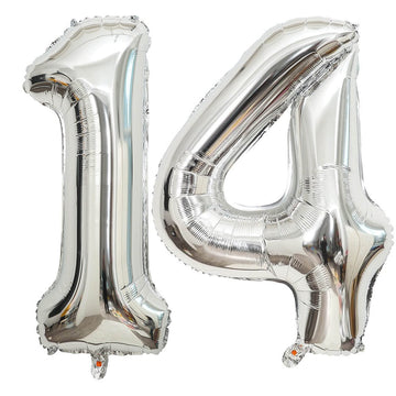 40 Inch Silver 14 Number Balloons Giant 14 Or 41 Balloons Silver Birthday 14 Balloons 14Th Birthday Anniversary Party Decoration