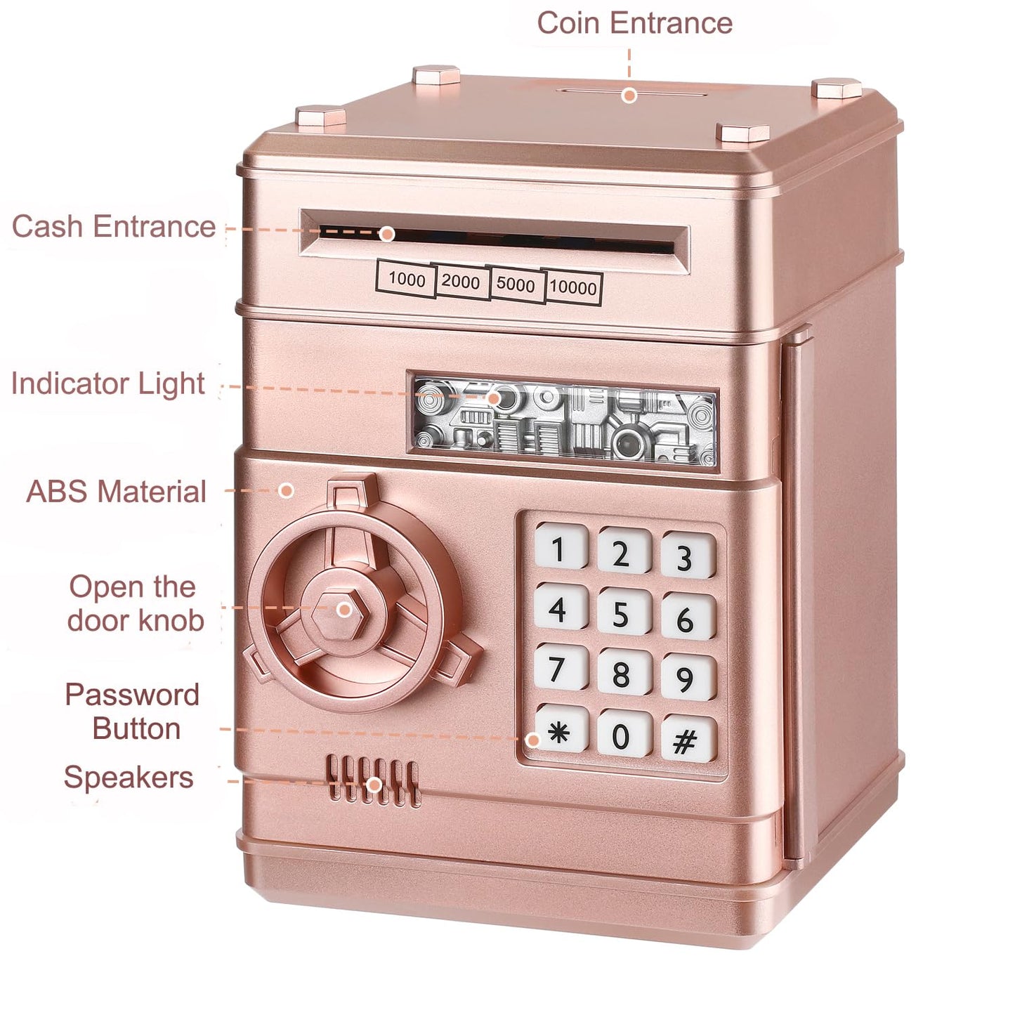 Adevena Electronic Piggy Bank, Mini Atm Password Money Bank Cash Coins Saving Box For Kids, Cartoon Safe Bank Box Perfect Toy Gifts For Boys Girls (Rose Gold)