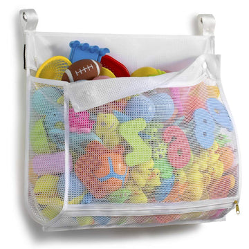 Tenrai Clever Zippered Mesh Bath Toy Organizer, Multiple Ways To Hang, Extra Large Opening Bathroom Toy Holder, Large Capacity Multi Use Bathtub Toy Storage Bag(1 Large, White)