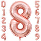 Paticool 40 Inch Rose Gold Number Balloon 8, Large Number Foil Balloons Mylar For Girl Boy Birthday Party Celebration Decoration