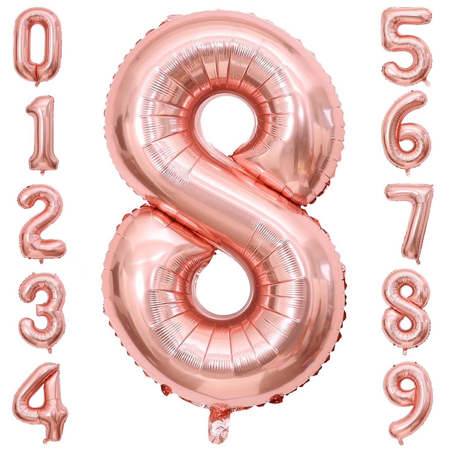 Paticool 40 Inch Rose Gold Number Balloon 8, Large Number Foil Balloons Mylar For Girl Boy Birthday Party Celebration Decoration
