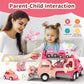 usrela Toddler Girl Truck Toys - 7-in-1 Pink Princess Car Transport Carrier, Friction Power, 13.07"x4.37"x6.46", Ideal for 2-