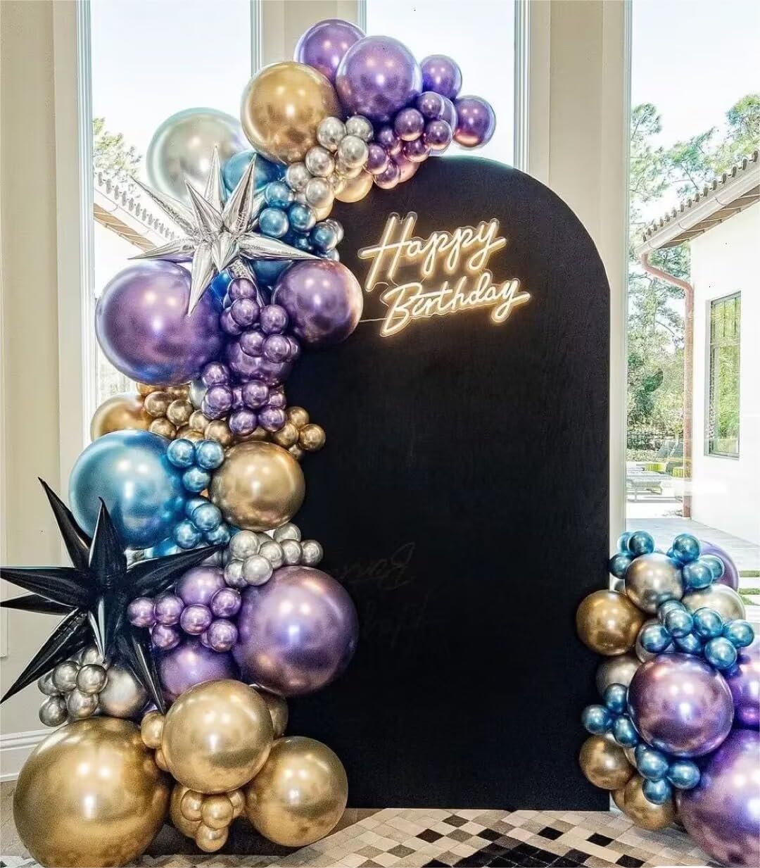Mebay Grey Violet Maca Purple Gold Balloons Garland Arch Kit, 146Pcs Latex Balloons Different Sizes 18 12 10 5 Inch For Party De