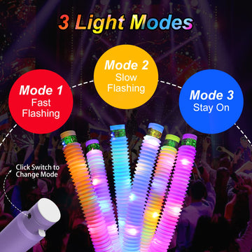 Light Up Pop Fidget Tubes Party Favors For Kids, 12 Pack Glow In The Dark Party Supplies Toddler Sensory Toys, Large Glow Sticks
