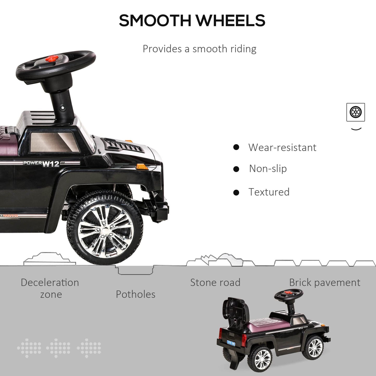 Aosom Kids Ride On Push Car, Suv Style Sliding Walking Car For Toddle With Horn, Music, Working Lights, Hidden Storage And Anti-Dumping System, Black