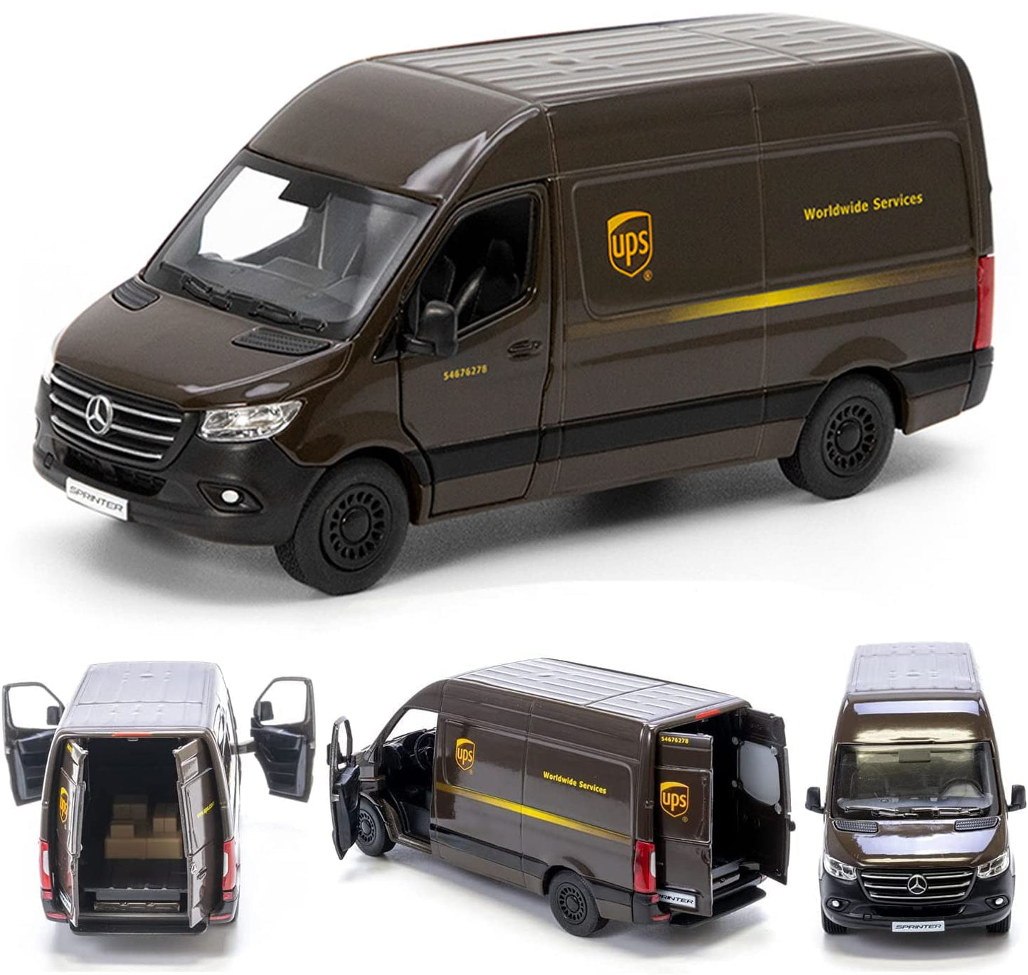 KiNSMART Metal Die Cast Model Toys Set of 2 - UPS Mercedes-Benz Sprinter & USPS Grumman LLV, 5 Inch, Multicolor