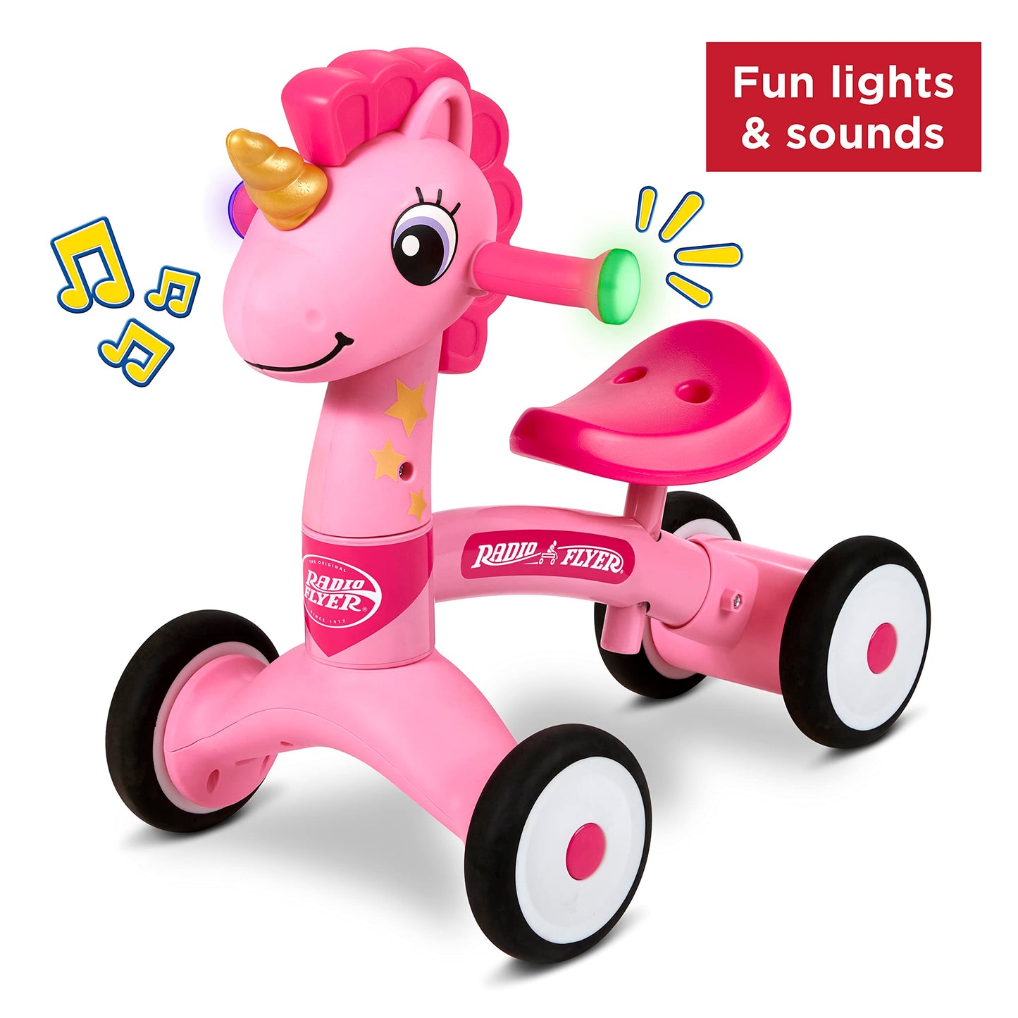 Radio Flyer Lil' Racers Sparkle The Unicorn Ride-On Toy, Pink, Ages 1-3, Plastic, Model 644Z